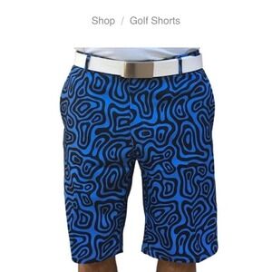 Hreski Blue With Black Lines Golf Shorts Chino Stretch Lightweight Fun Preppy 38
